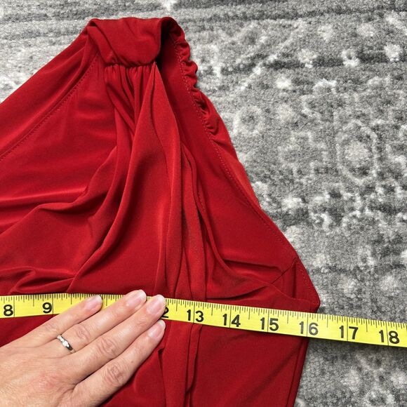 Lauren Ralph Lauren One Shoulder Draped Evening Gown Red Slinky Knit Size 8 - Picture 8 of 12